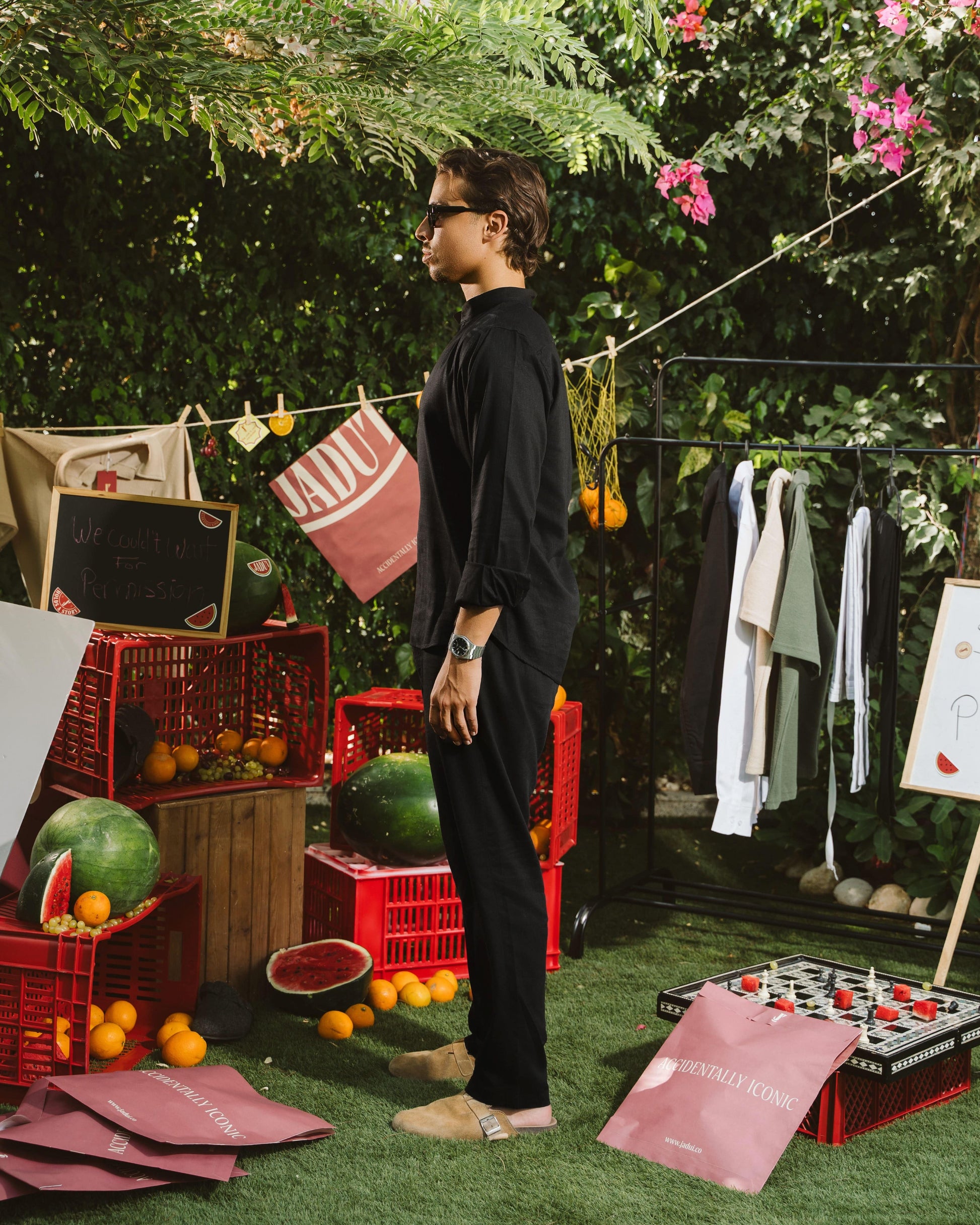 Black Linen Shirt Half-Placket