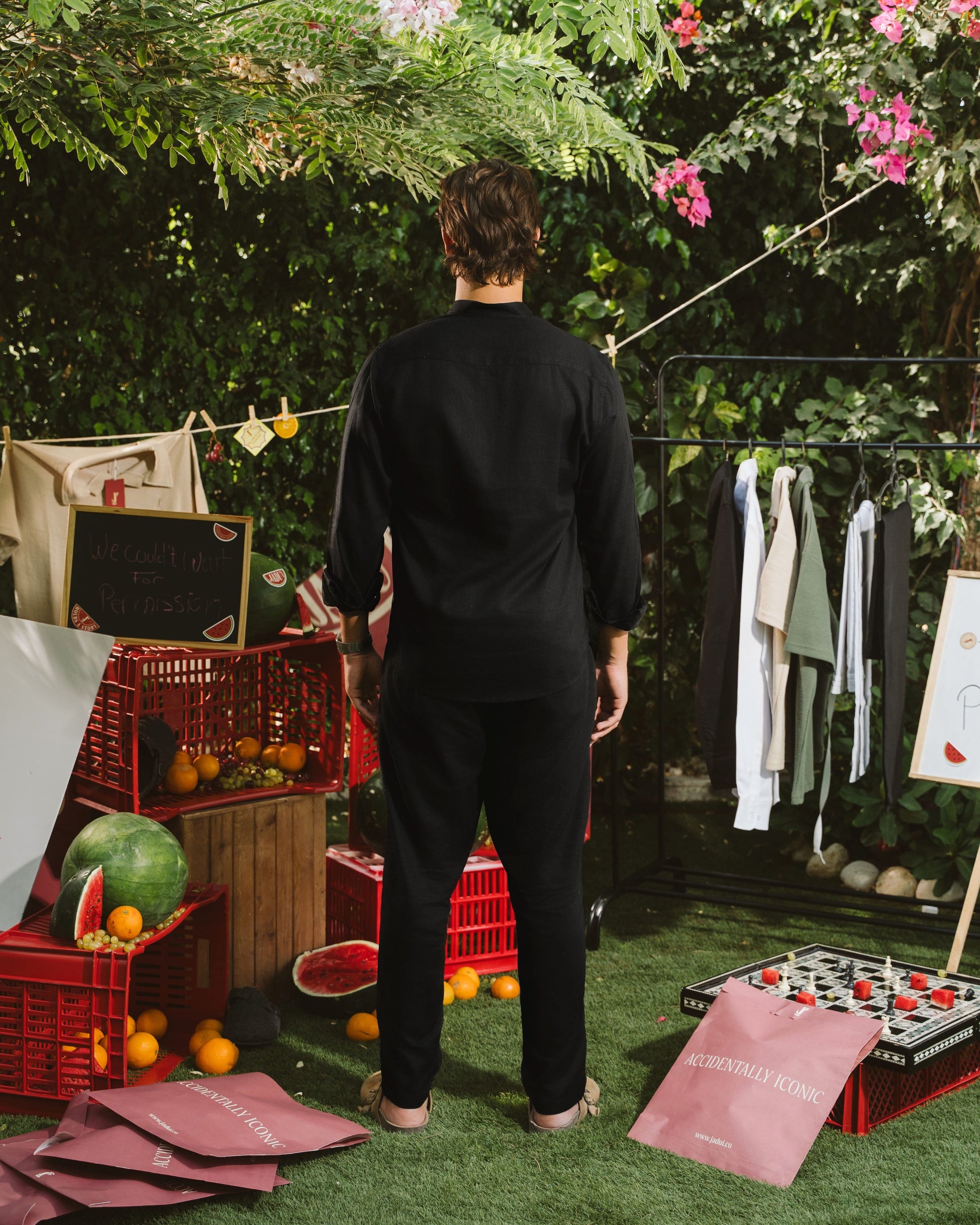 Black Linen Shirt Half-Placket
