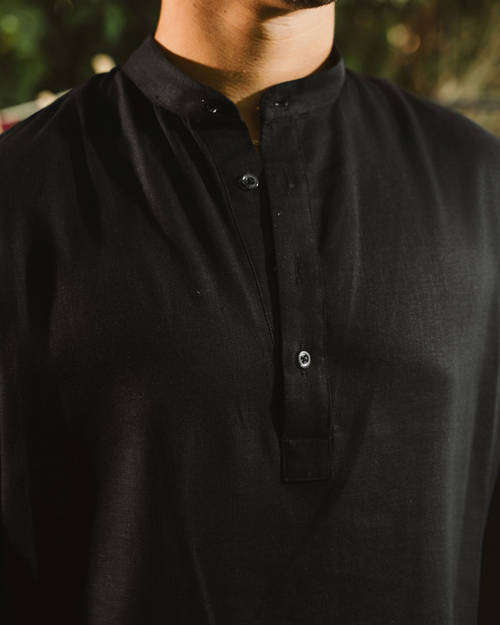 Black Linen Shirt Half-Placket