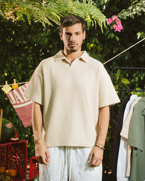 Beige Textured Polo