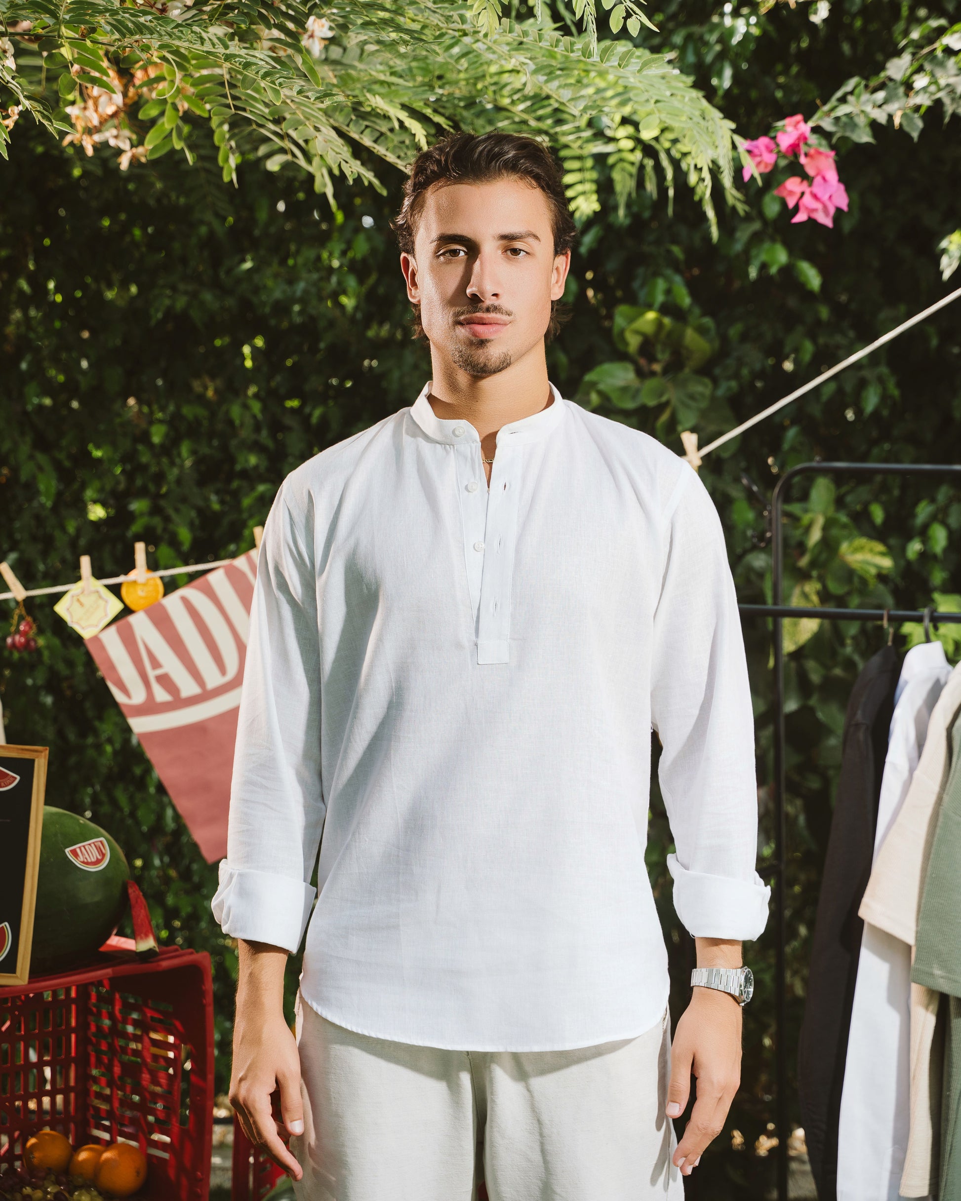 White Linen Shirt Half-Placket