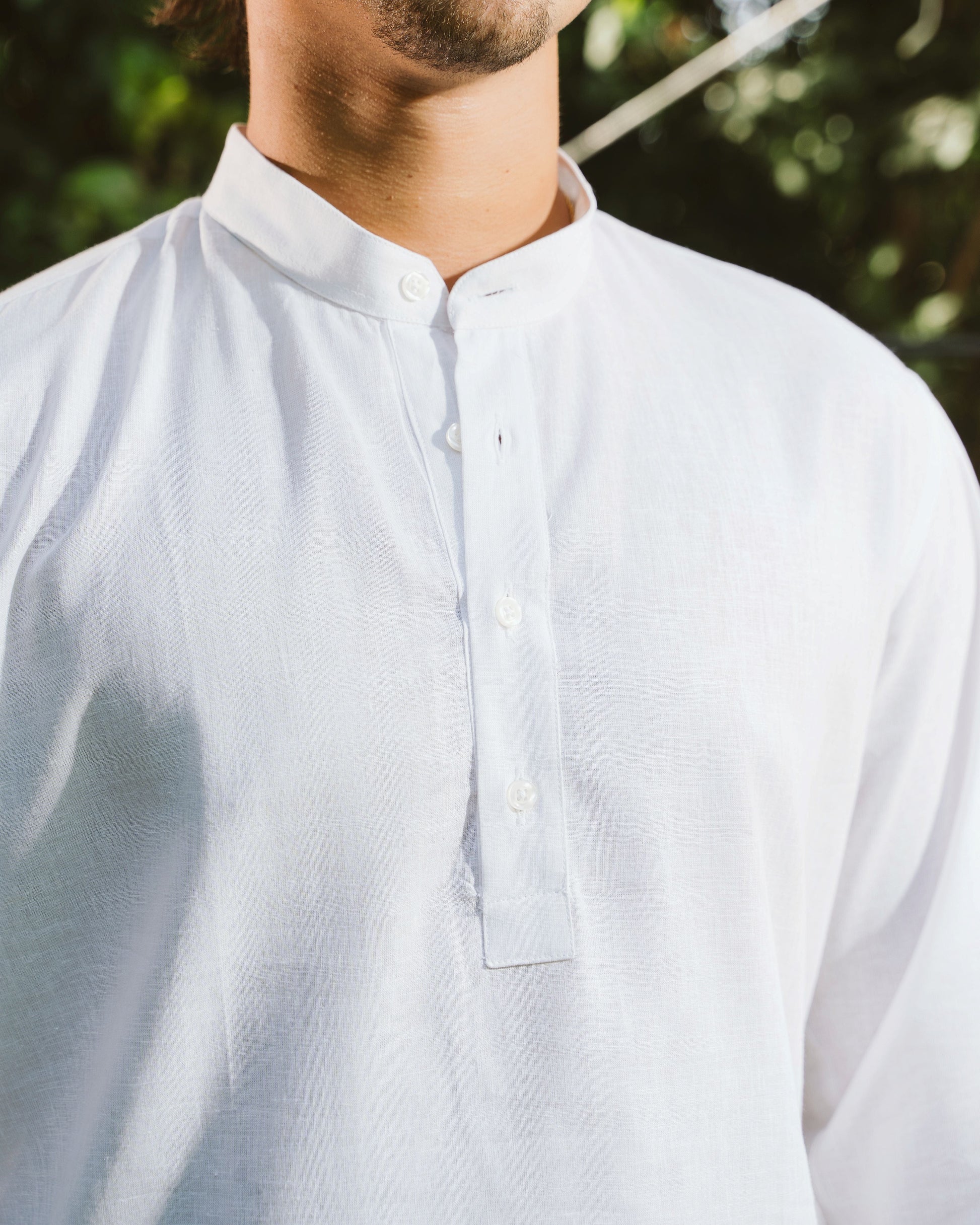 White Linen Shirt Half-Placket