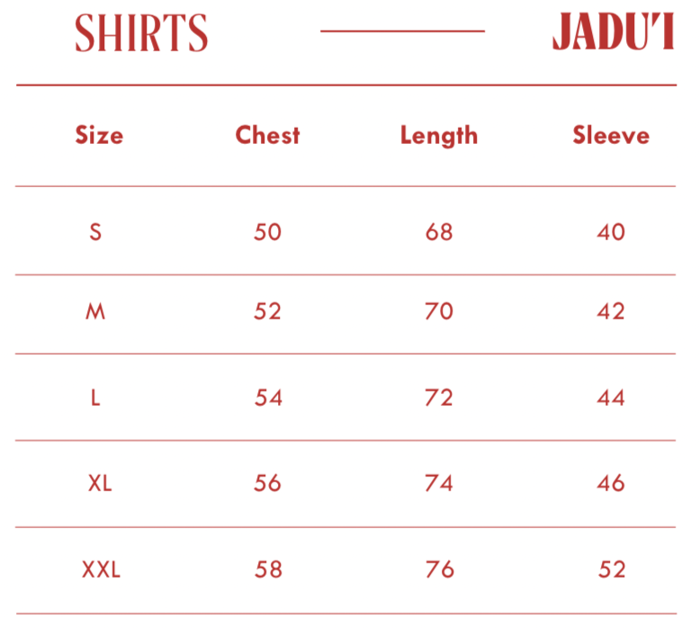 Black Linen Shirt size chart